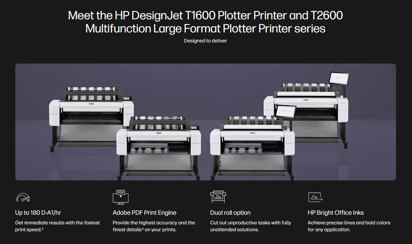 HP DesignJet T1600 Printer series - A0 Colour - Family